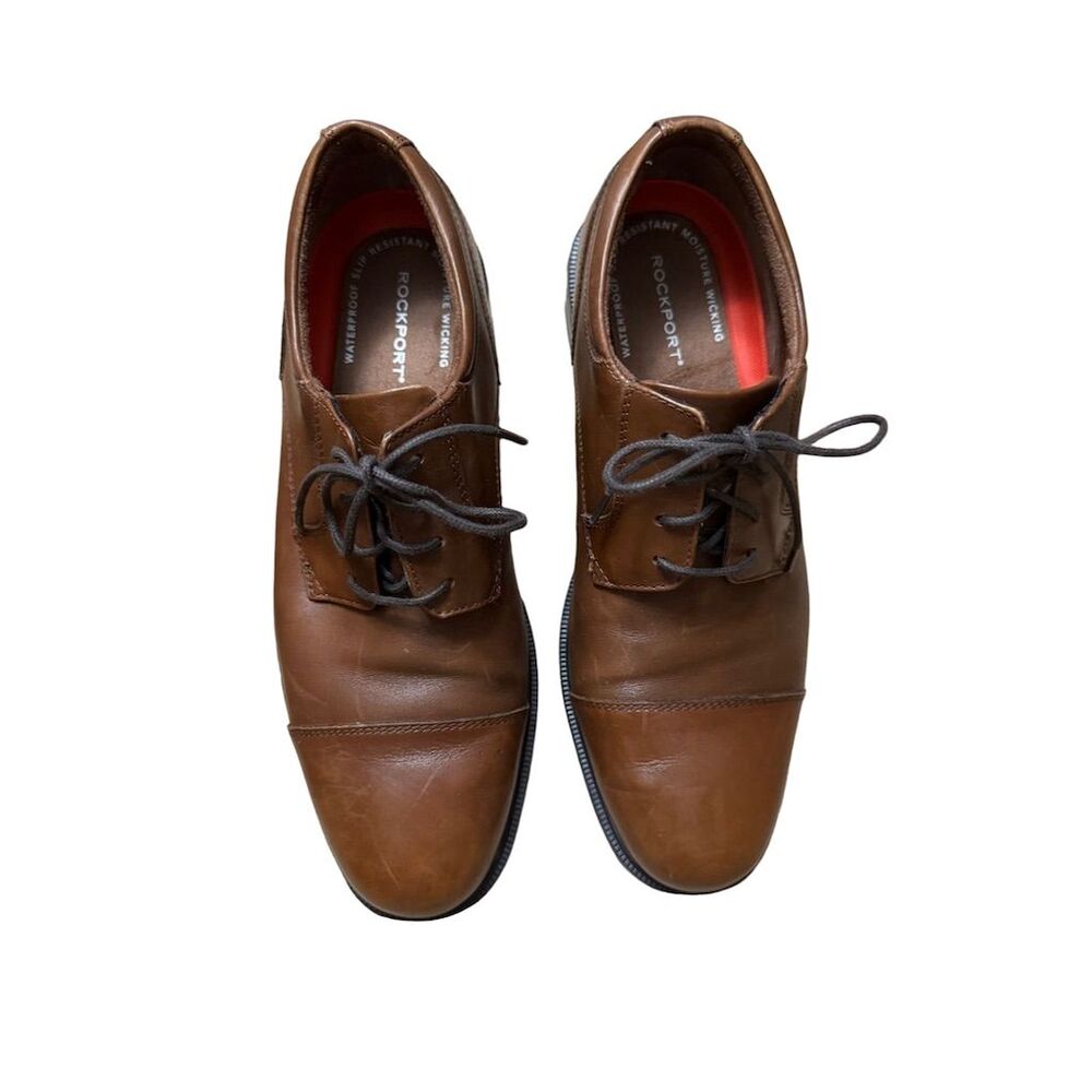 Rockport Men's Brown Leather Taylor cap toe  Shoes Size 9.5 Waterproof Casual